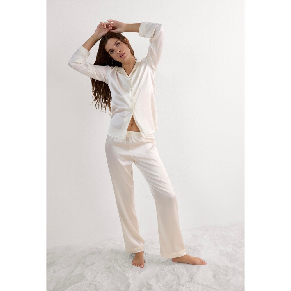 Intimissimi Cream/White 100% Silk Pajama Set Sz S NWOT